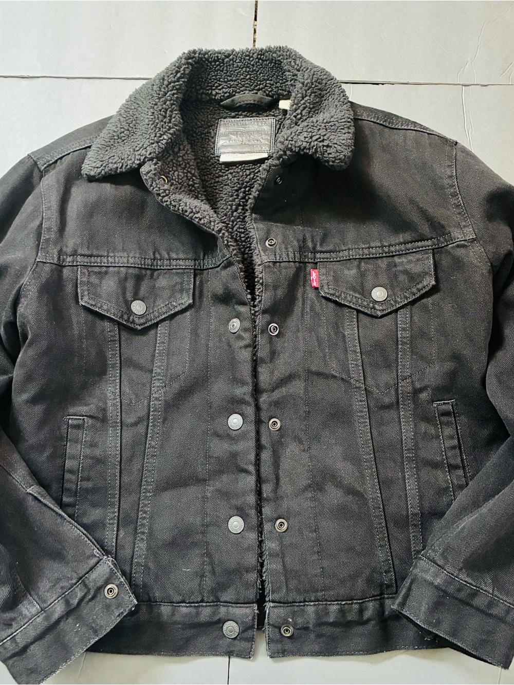 Levi's Black Sherpa Collar Denim Trucker Jacket